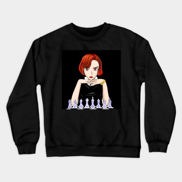 beth harmon the queens gambit in ecopop chess master art in talavera Crewneck Sweatshirt by jorge_lebeau